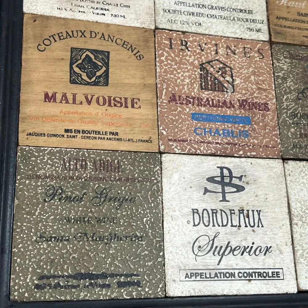 Vintage Style WIne Champagne Wall Decor Country Rustic Squares 12”x18” Framed